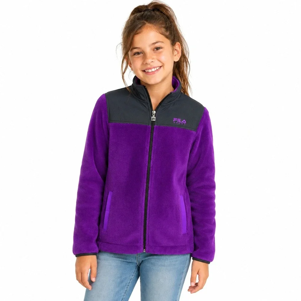 Fila Sport Fleece Colorblock Full Zip Jacket Purple Black Sporty Size M 10/12
